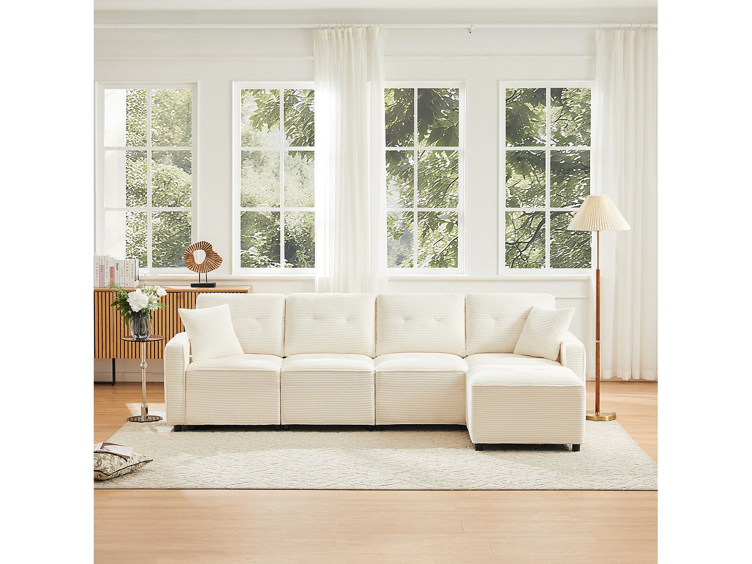 Pouf pour canapé modulable 4 places beige velours