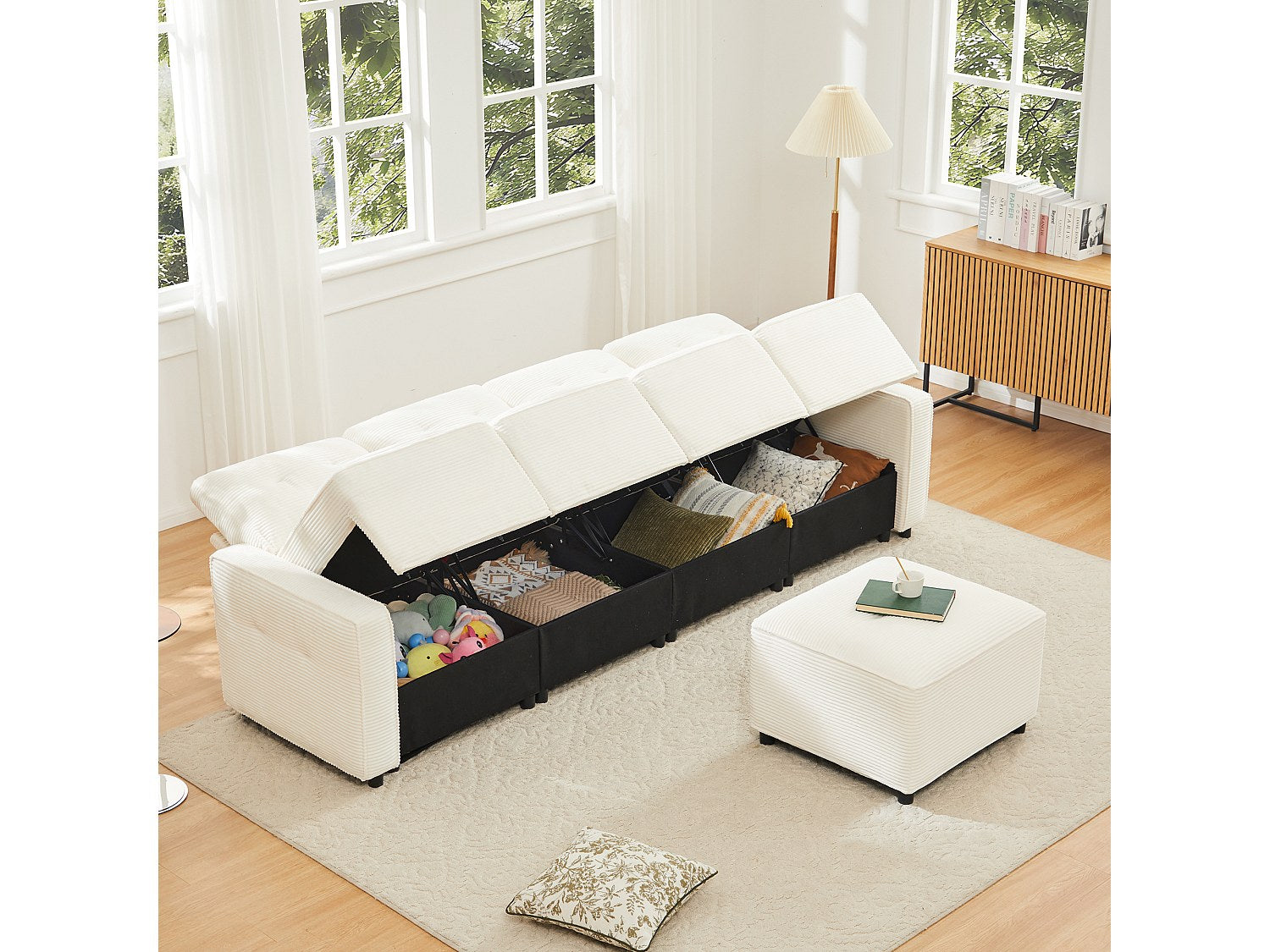 Pouf pour canapé modulable 4 places beige velours