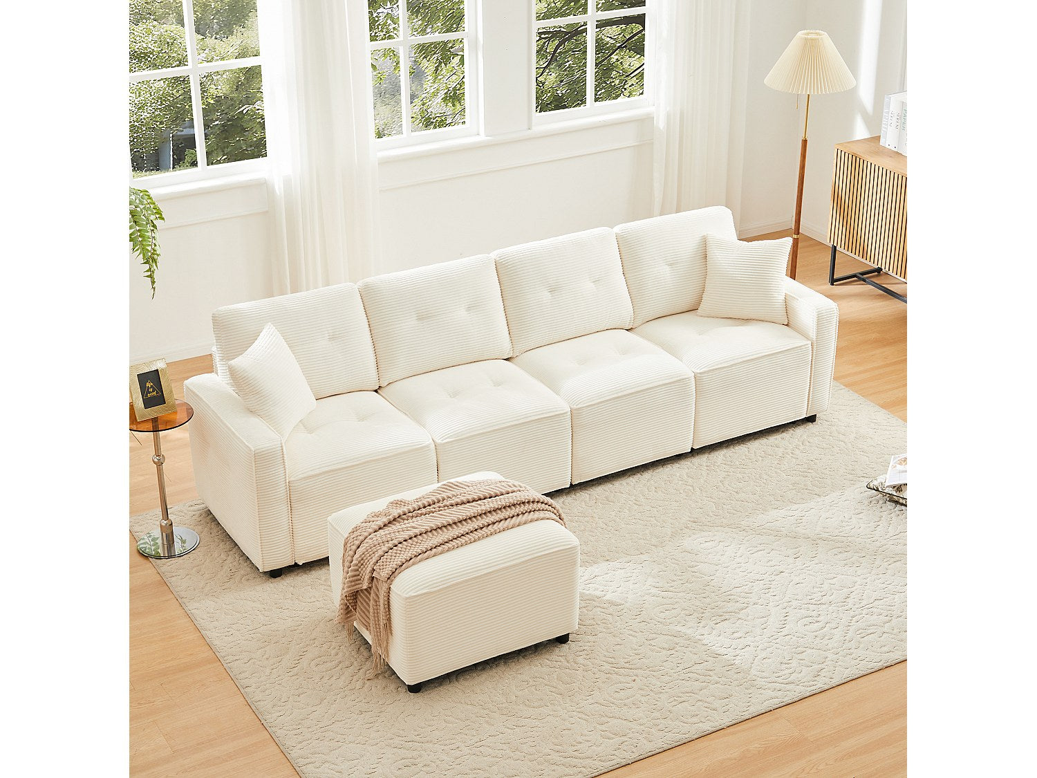 Pouf pour canapé modulable 4 places beige velours