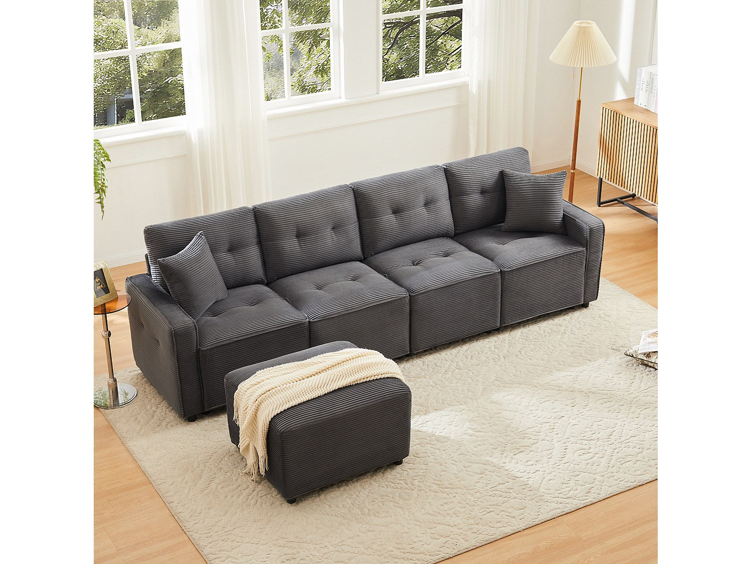 Pouf pour canapé modulable 4 places gris velours