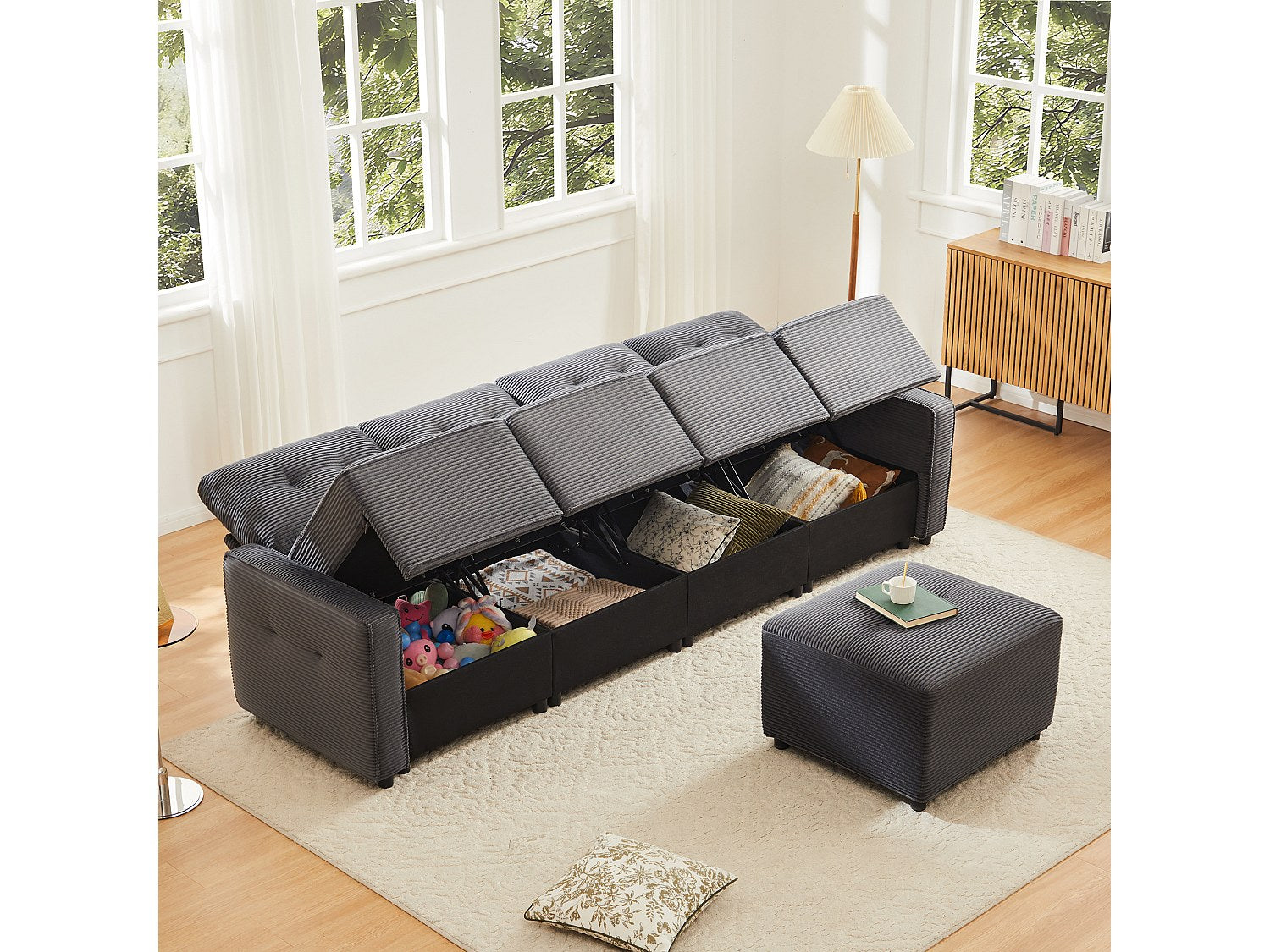 Pouf pour canapé modulable 4 places gris velours