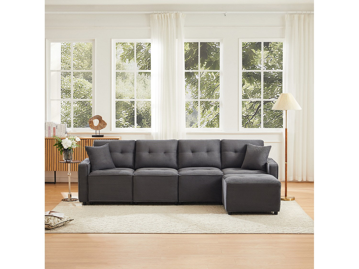 Pouf pour canapé modulable 4 places gris velours