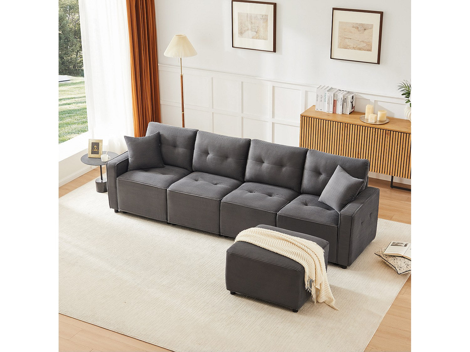 Pouf pour canapé modulable 4 places gris velours