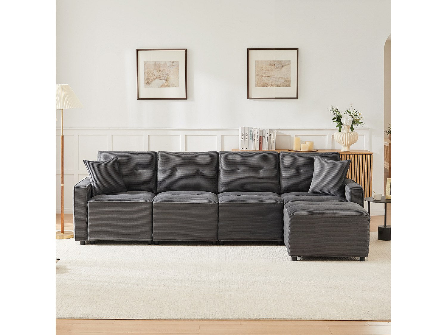 Pouf pour canapé modulable 4 places gris velours
