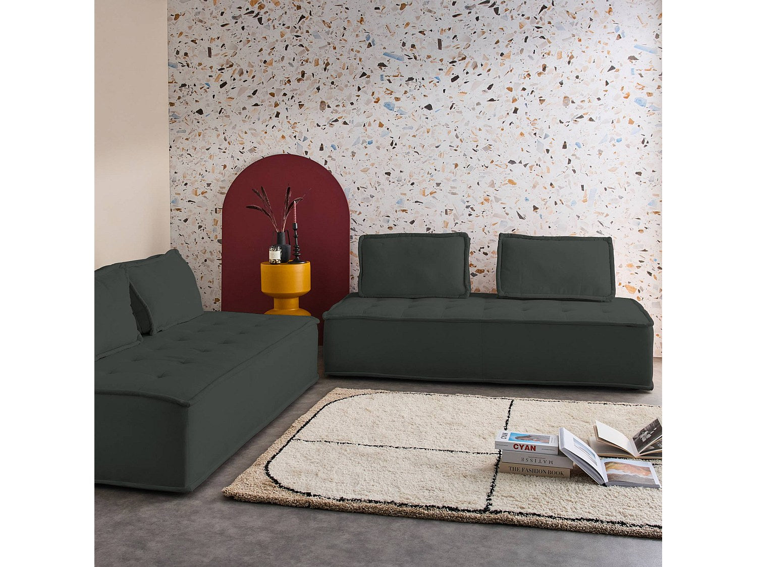 Chauffeuse modulable 2 places gris tissu