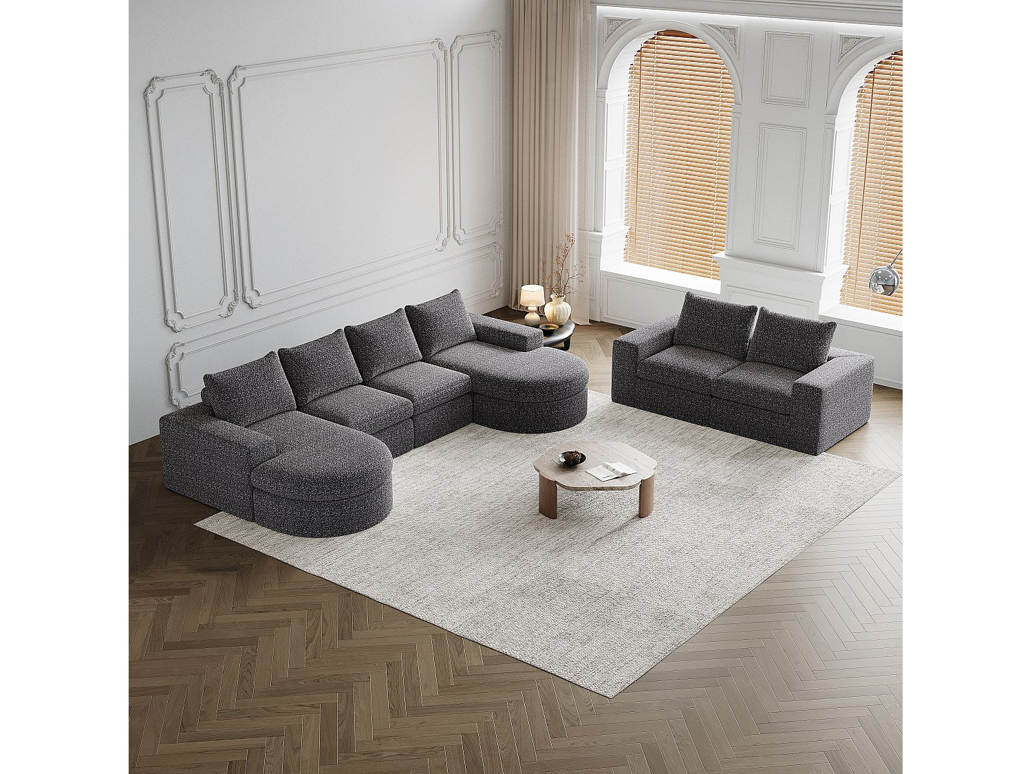Méridienne pour canapé modulable 6 places gris tissu