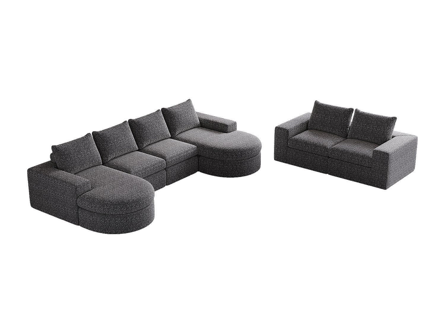 Méridienne pour canapé modulable 6 places gris tissu