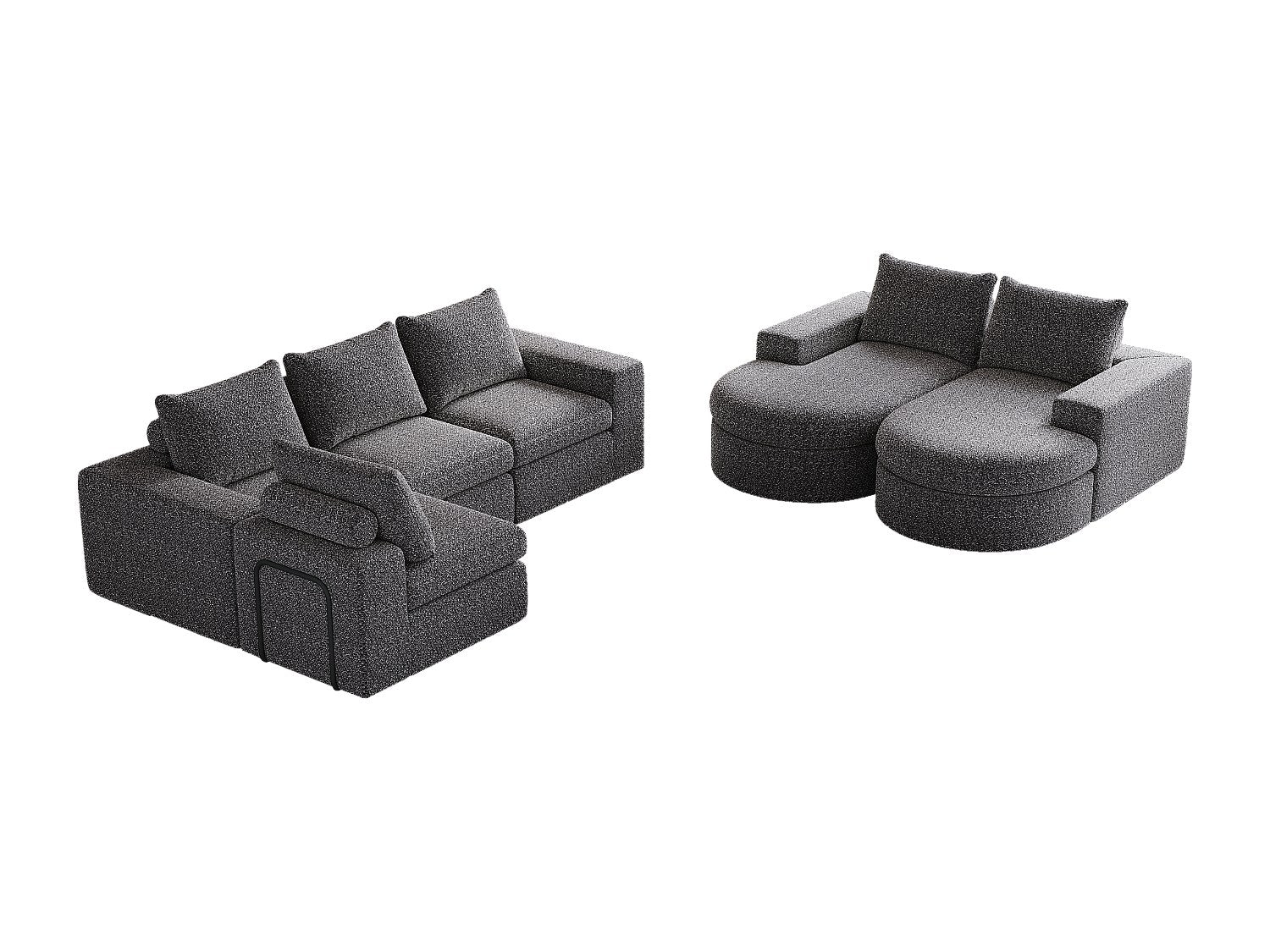 Méridienne pour canapé modulable 6 places gris tissu