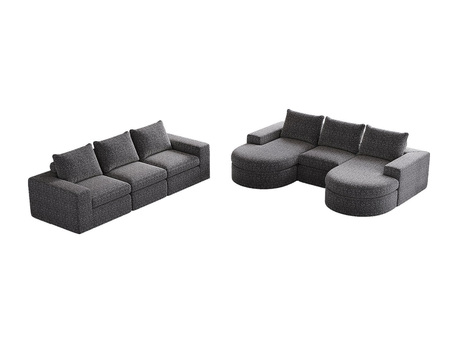 Méridienne pour canapé modulable 6 places gris tissu