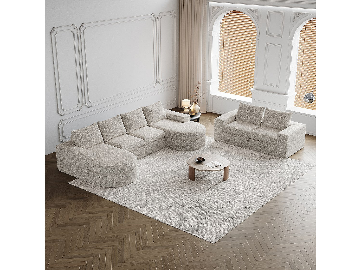 Méridienne pour canapé modulable 6 places beige tissu