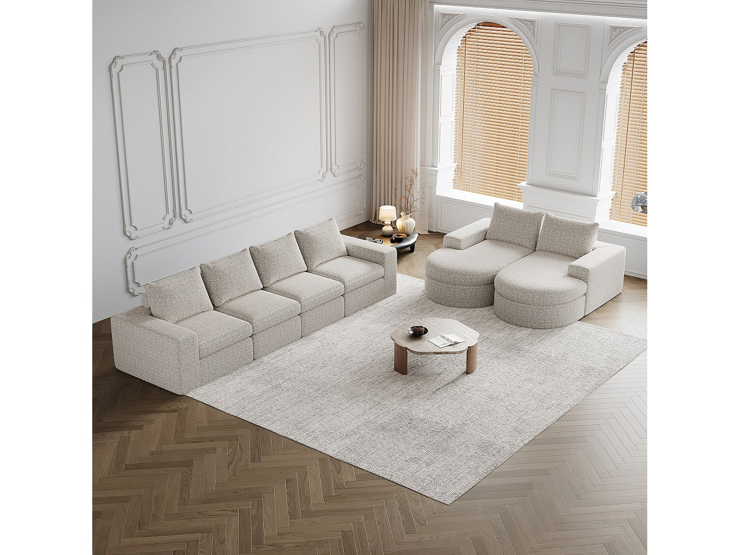 Méridienne pour canapé modulable 6 places beige tissu
