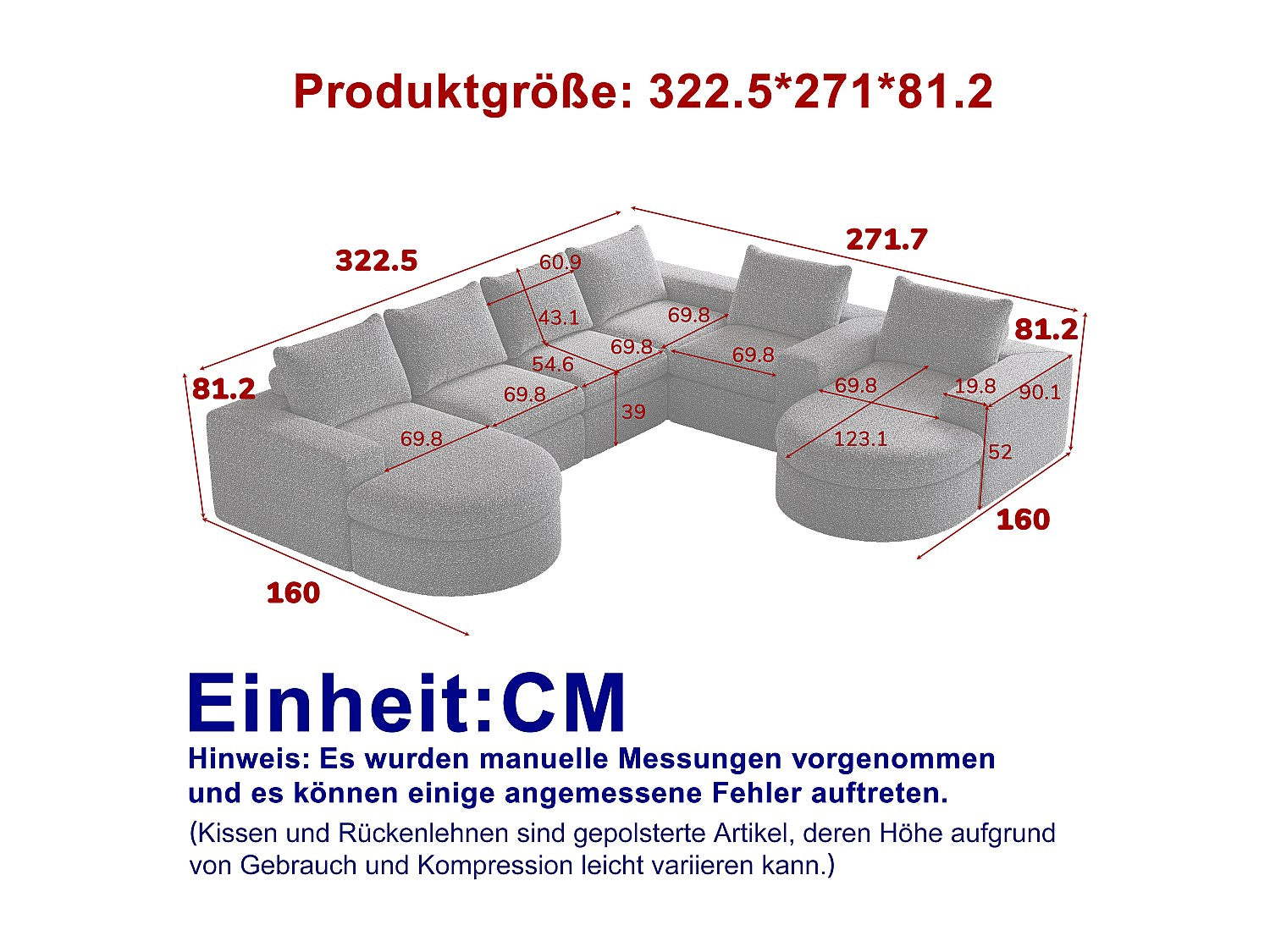 Méridienne pour canapé modulable 6 places beige tissu