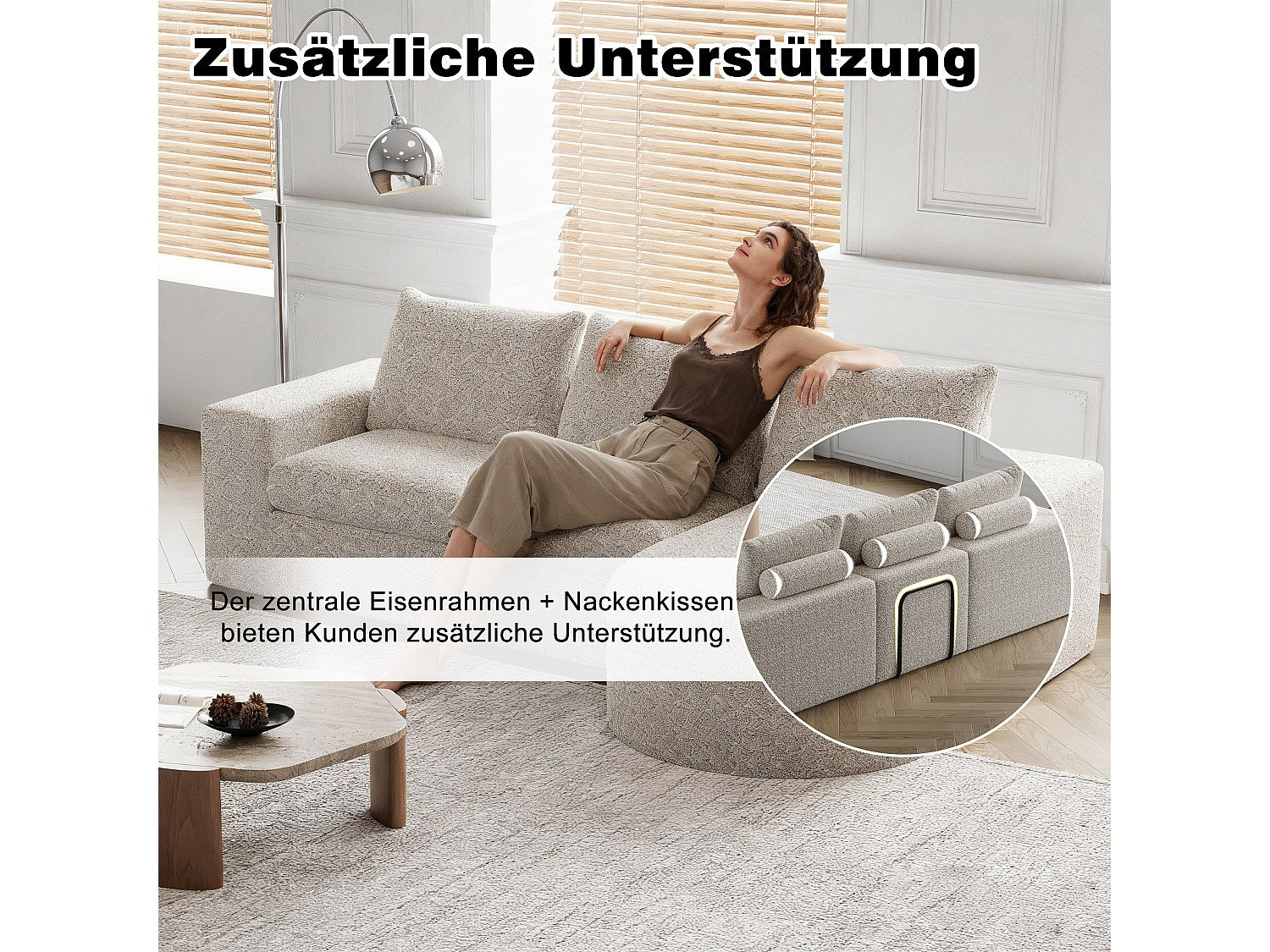 Méridienne pour canapé modulable 6 places beige tissu