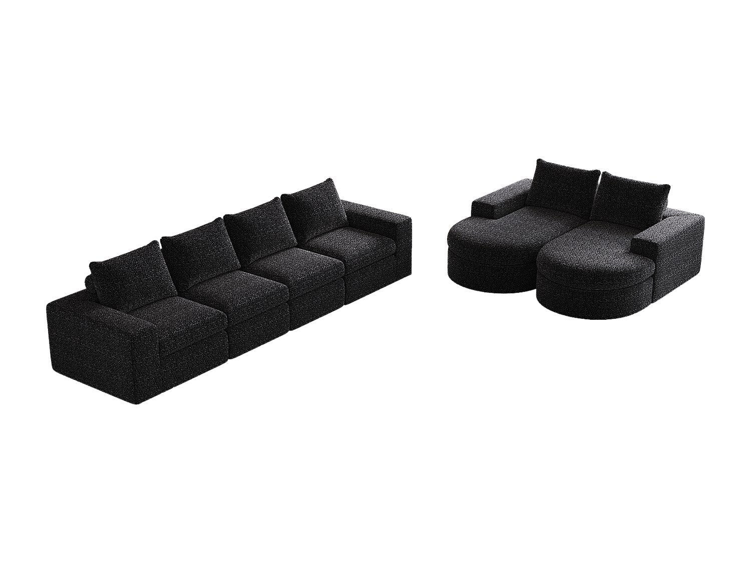 Méridienne pour canapé modulable 6 places noir tissu