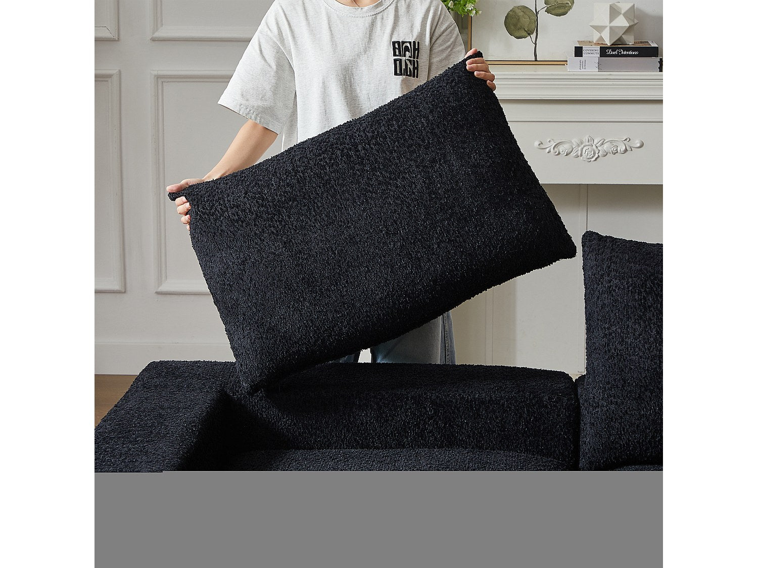 Méridienne pour canapé modulable 6 places noir tissu