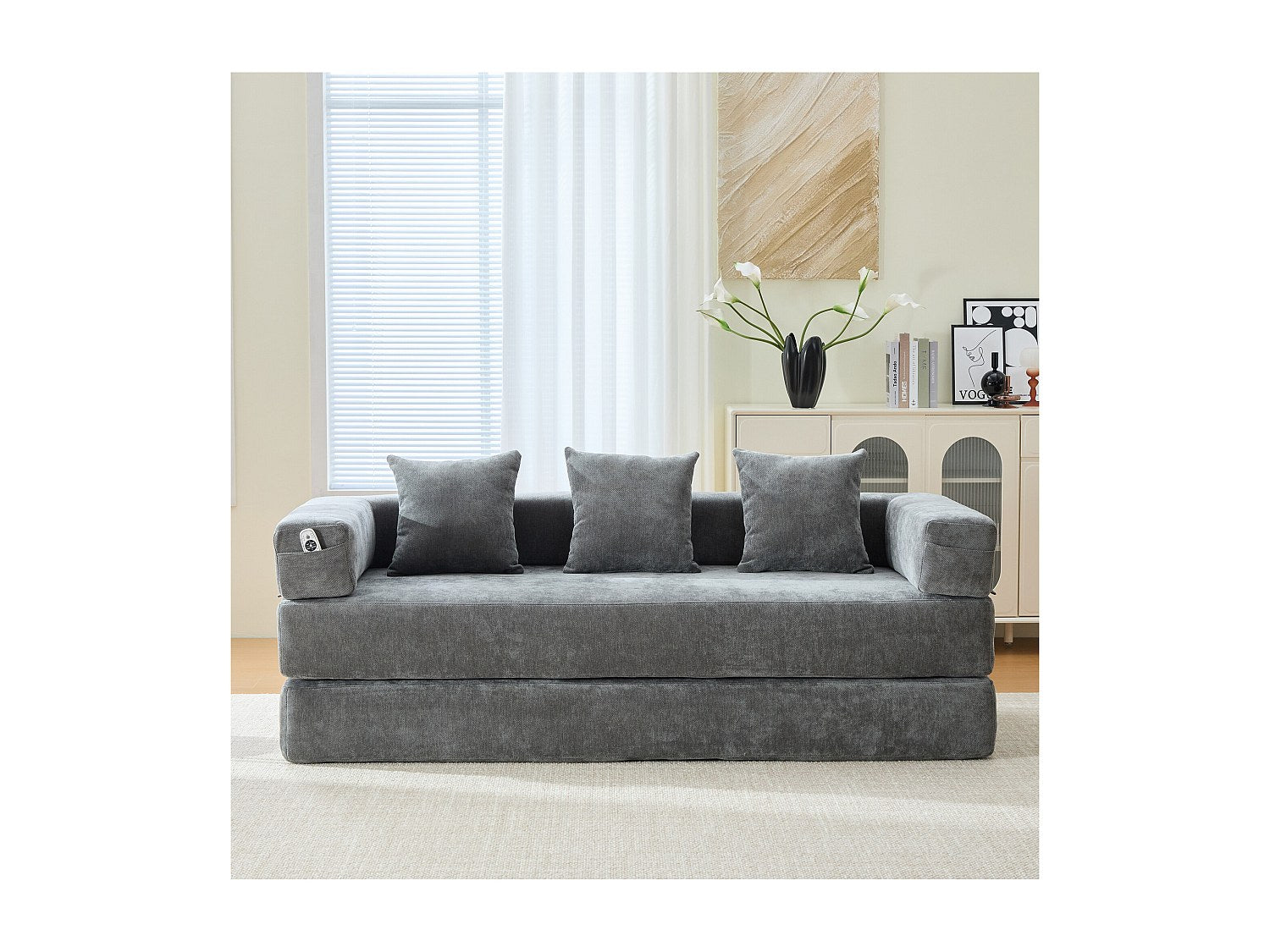 Canapé modulable 2 places gris tissu