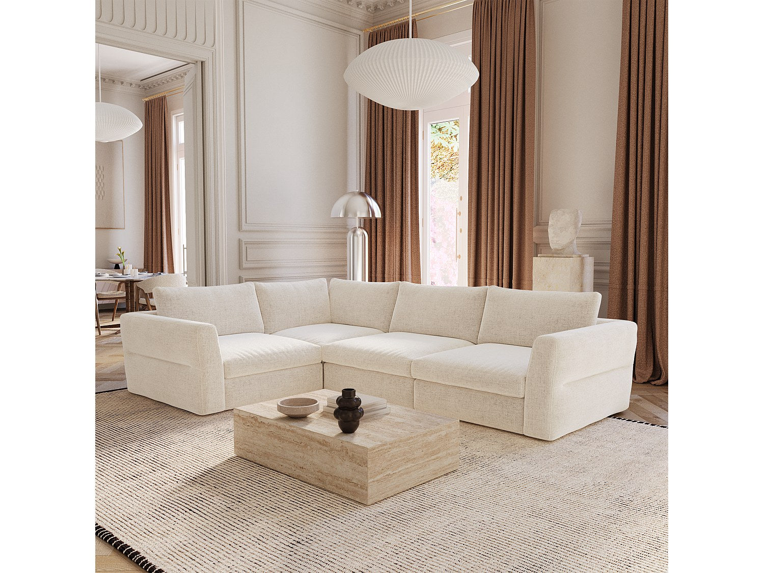 Canapé modulable 6 places beige tissu