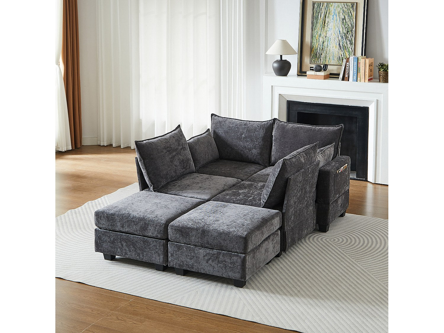 Canapé modulable 6 places gris tissu