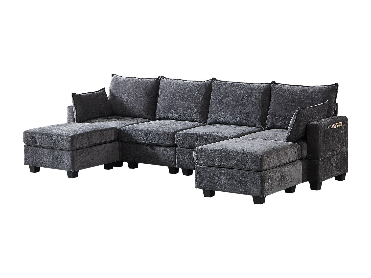Canapé modulable 6 places gris tissu
