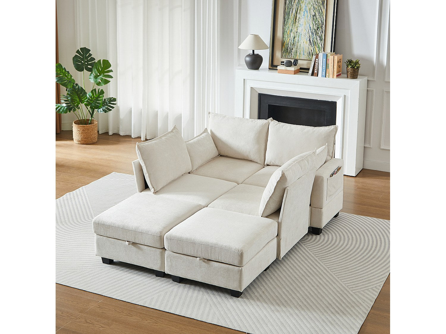 Canapé modulable 6 places beige tissu