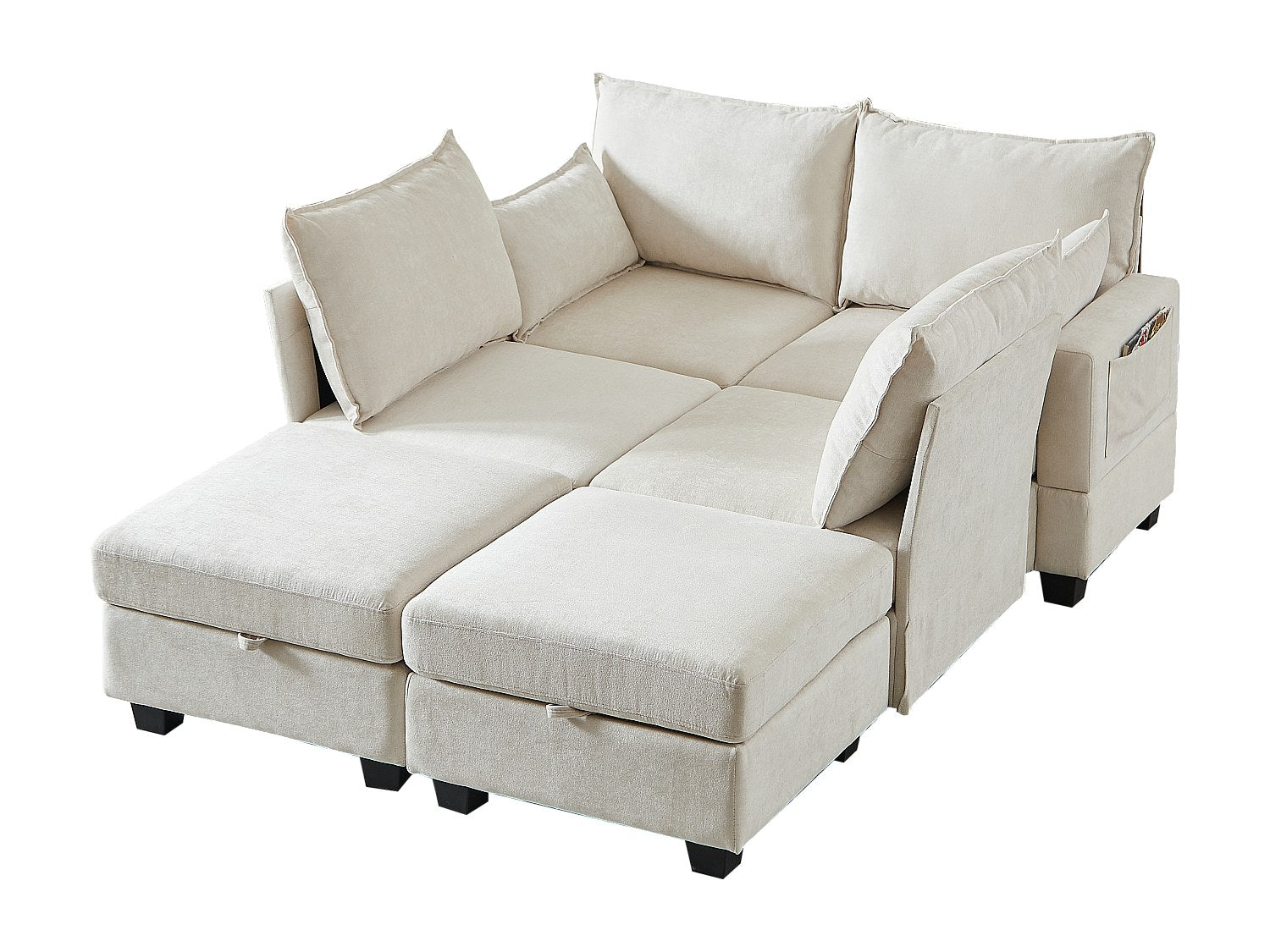 Canapé modulable 6 places beige tissu