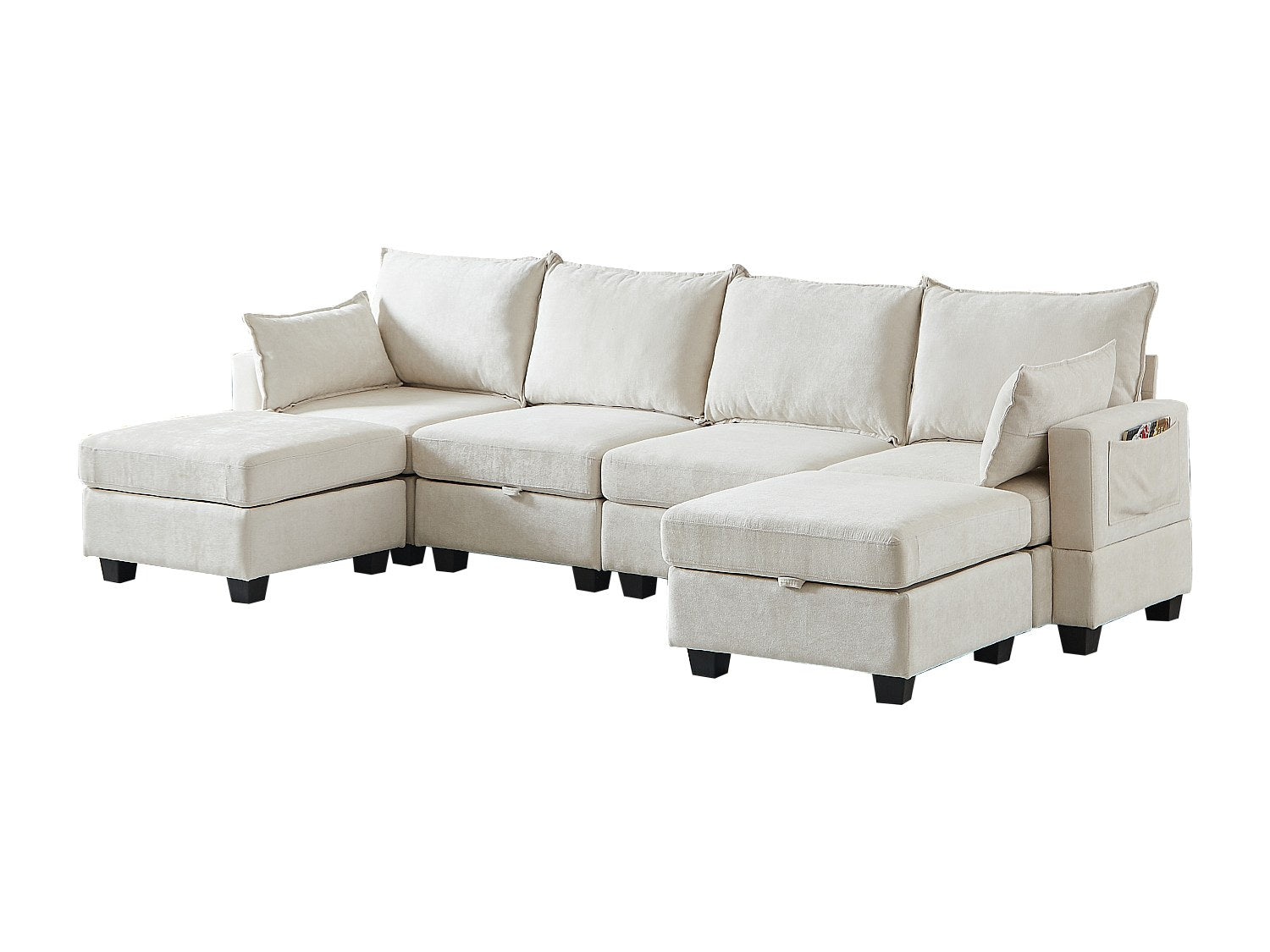 Canapé modulable 6 places beige tissu