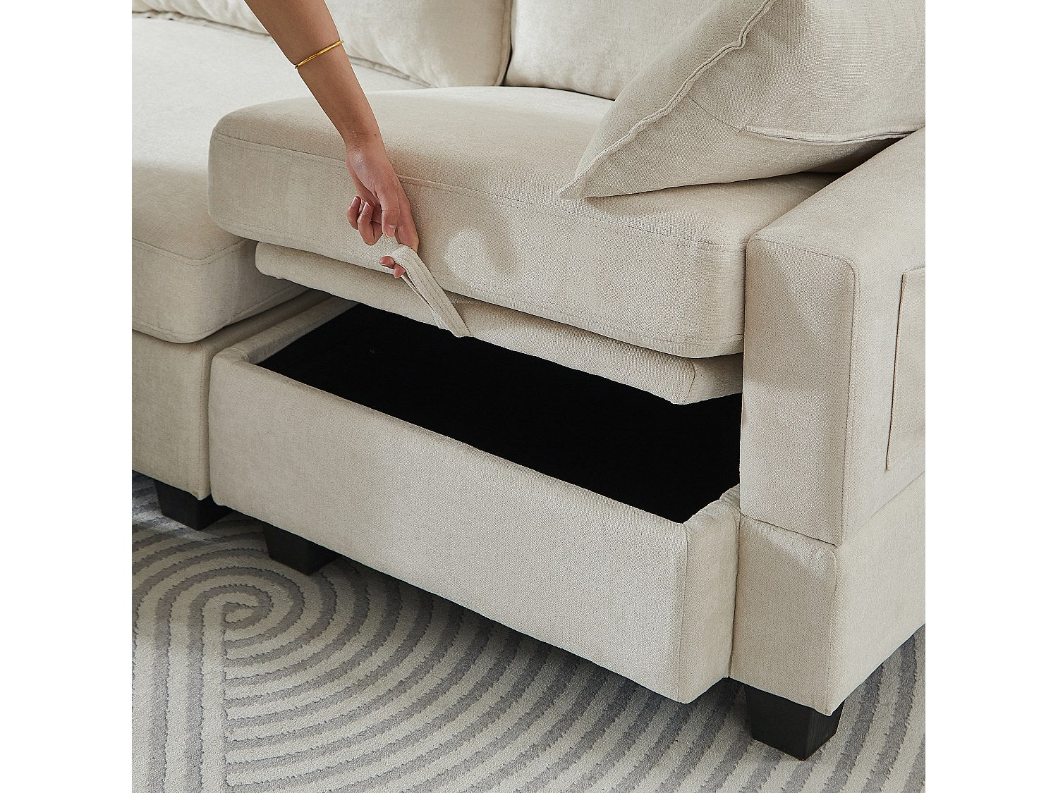 Canapé modulable 6 places beige tissu