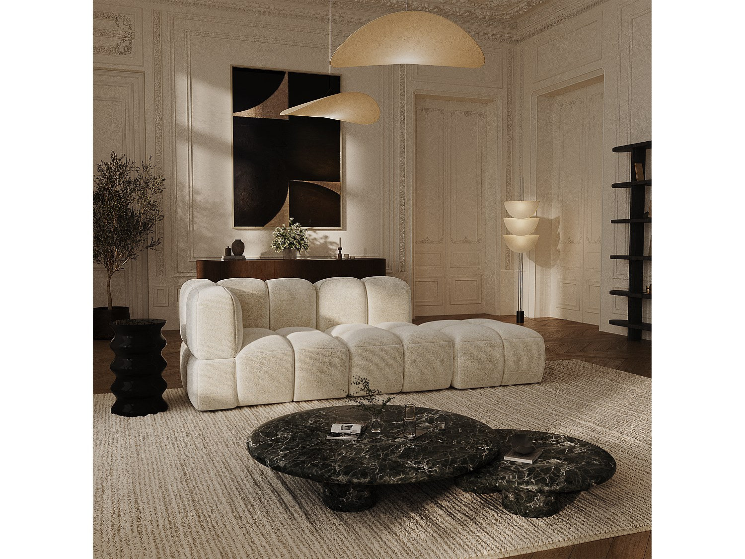Canapé modulable 5 places beige velours