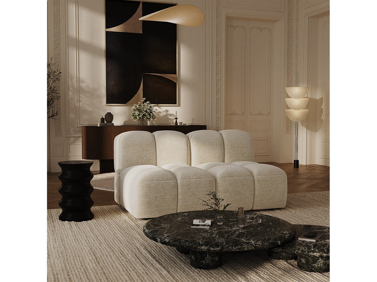 Canapé modulable 3 places beige velours