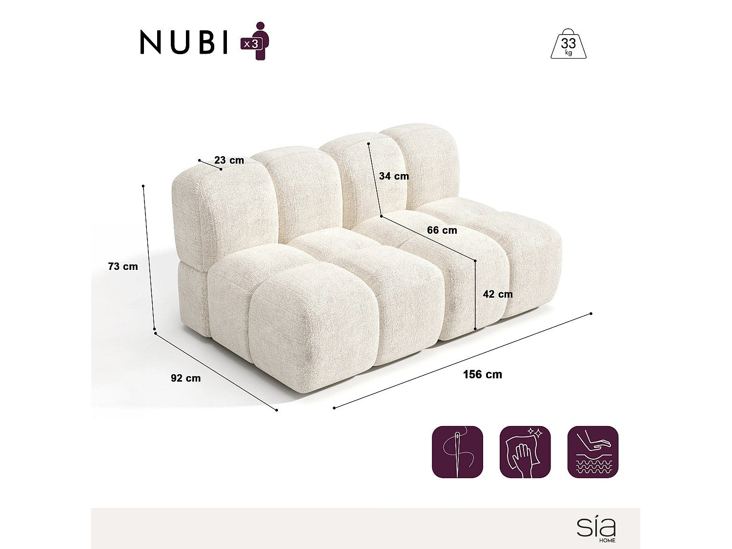 Canapé modulable 3 places beige velours
