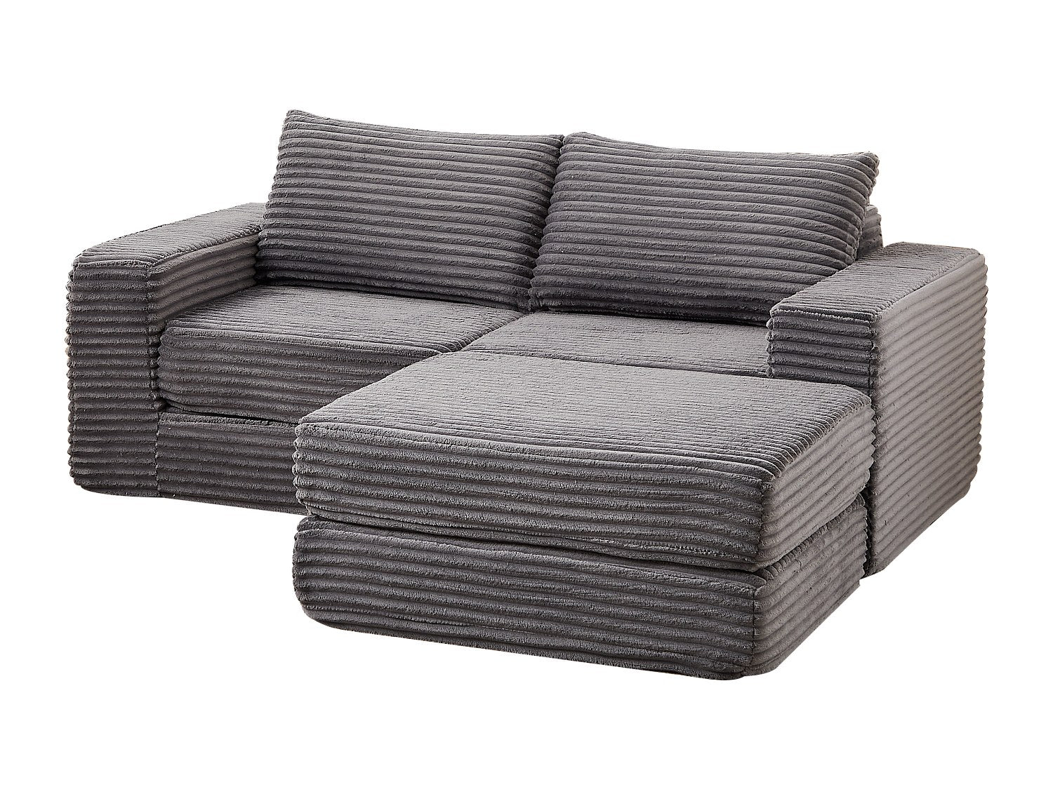 Pouf pour canapé modulable convertible 2 places gris tissu