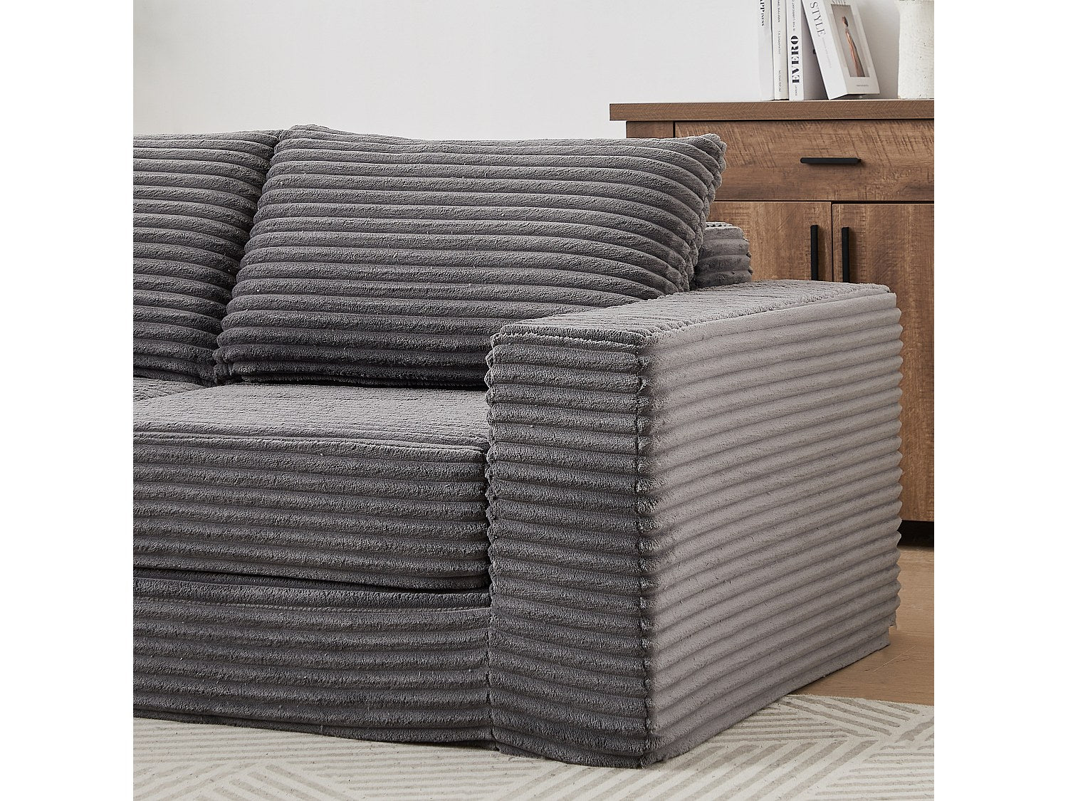 Pouf pour canapé modulable convertible 2 places gris tissu