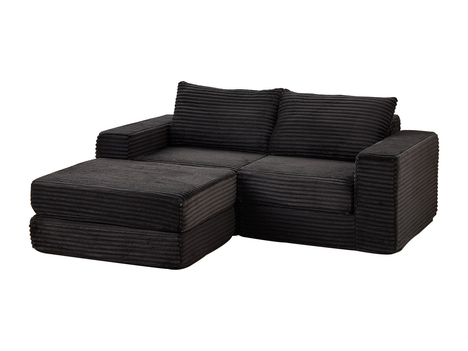 Pouf pour canapé modulable convertible 2 places noir tissu