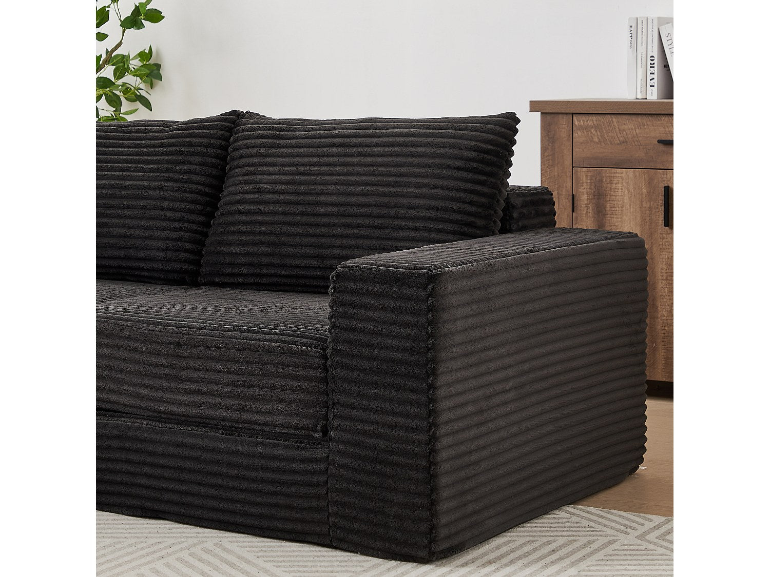 Pouf pour canapé modulable convertible 2 places noir tissu