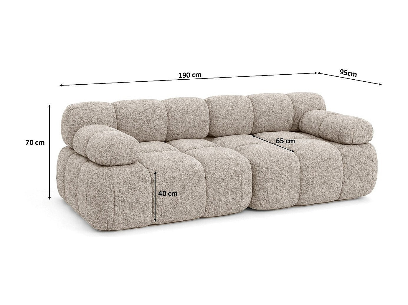 Canapé modulable 2 places beige tissu