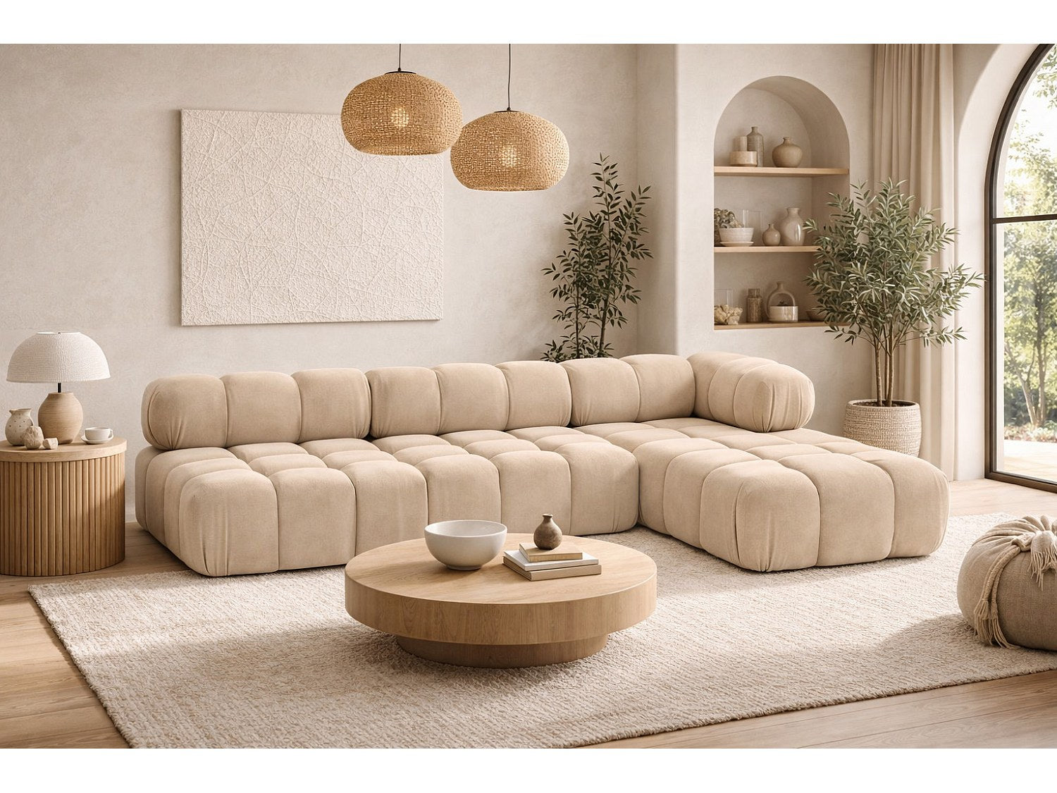 Canapé modulable beige tissu