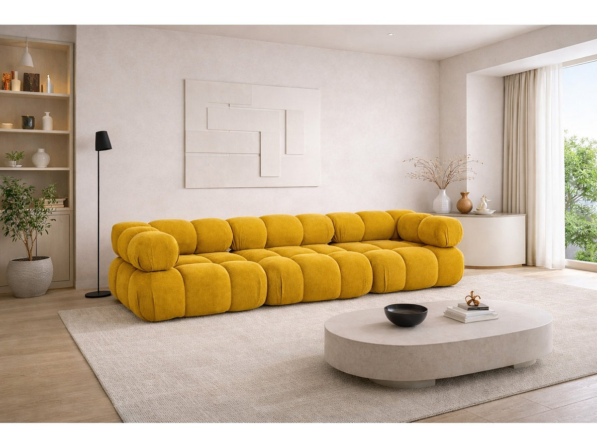 Canapé modulable 3 places jaune tissu