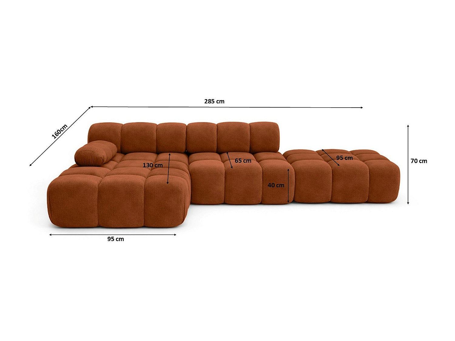 Pouf pour canapé modulable marron tissu