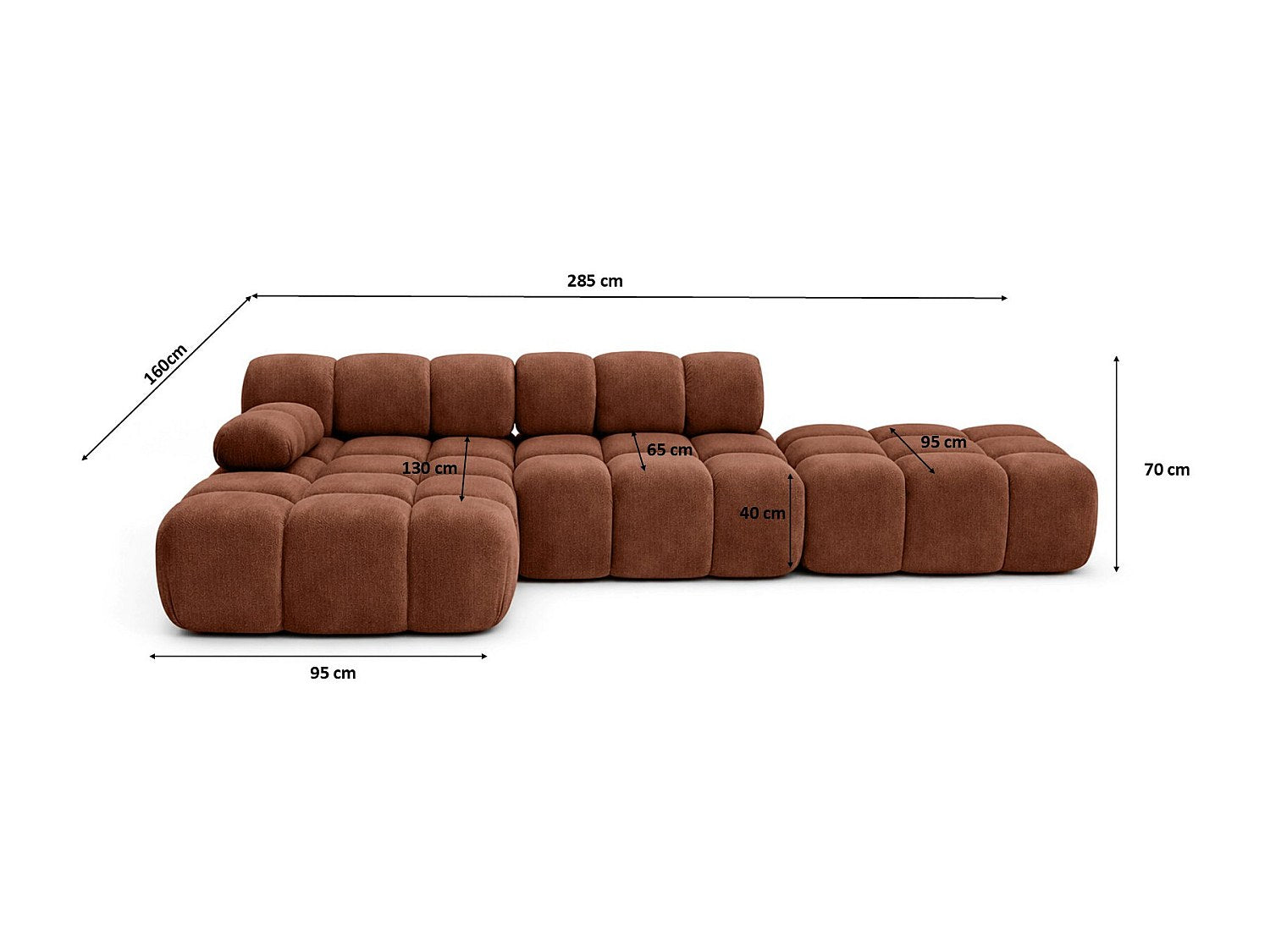 Pouf pour canapé modulable marron tissu