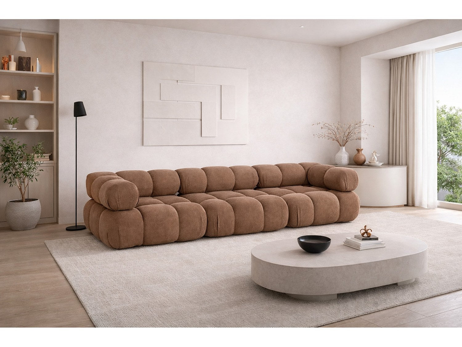 Canapé modulable 3 places marron tissu