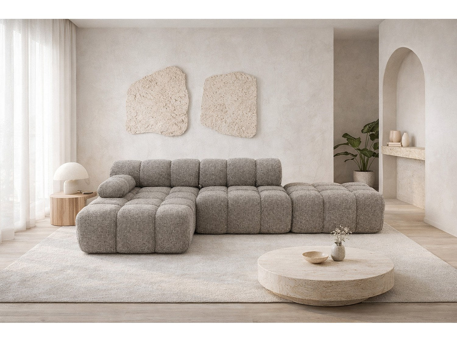 Pouf pour canapé modulable marron tissu