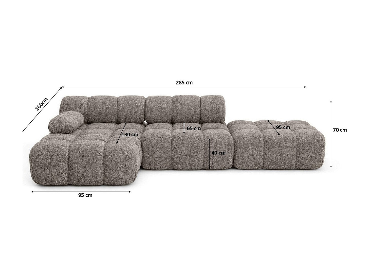 Pouf pour canapé modulable marron tissu