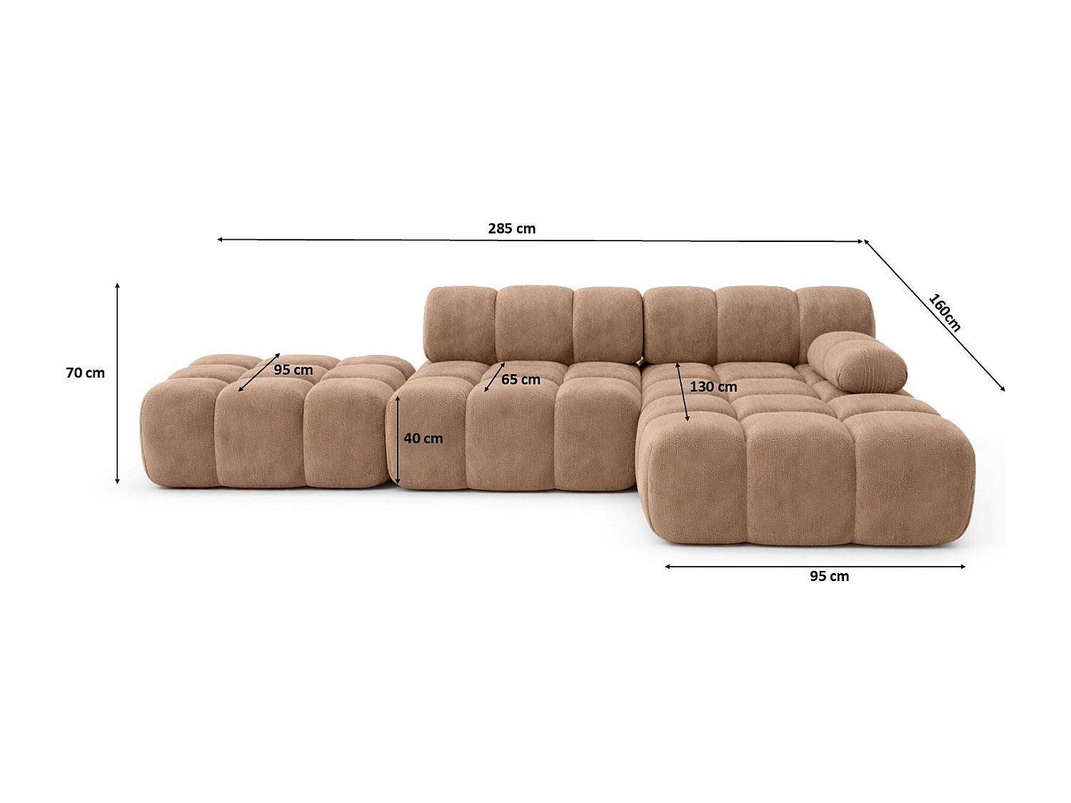 Pouf pour canapé modulable marron tissu