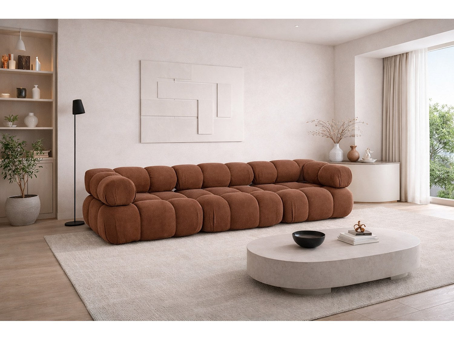 Canapé modulable 3 places marron tissu
