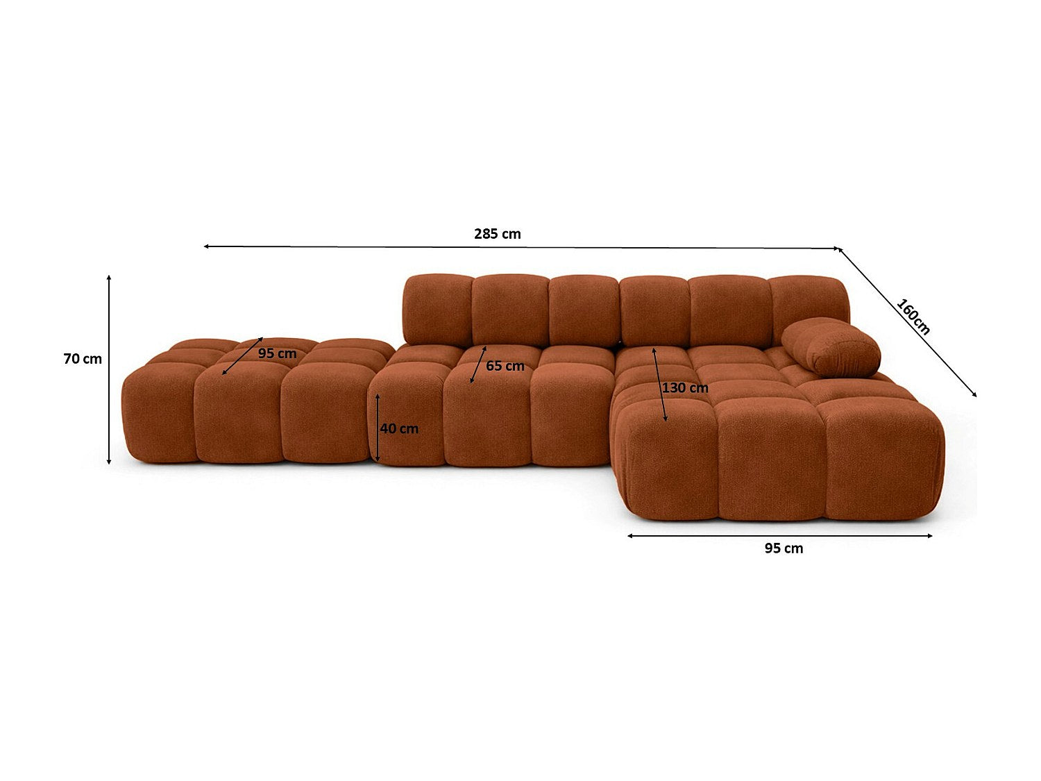 Pouf pour canapé modulable marron tissu