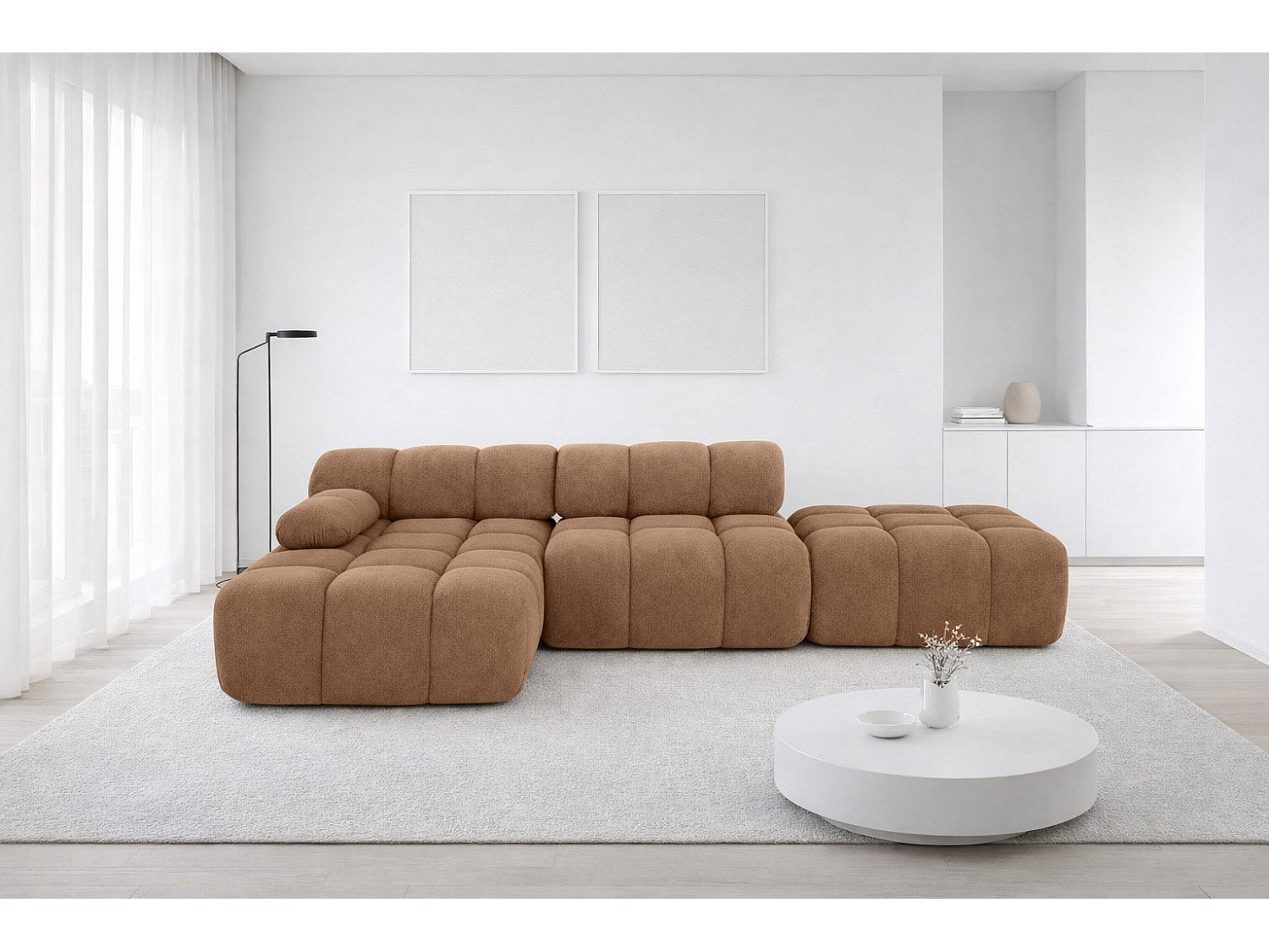 Pouf pour canapé modulable marron tissu