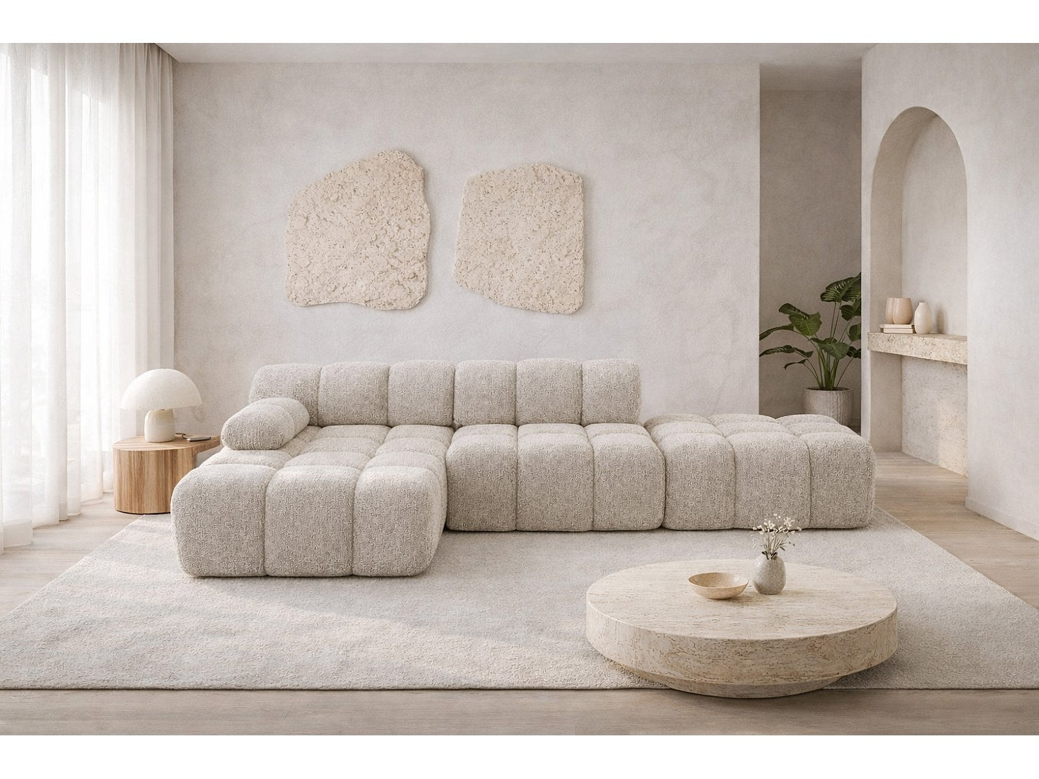 Pouf pour canapé modulable beige tissu