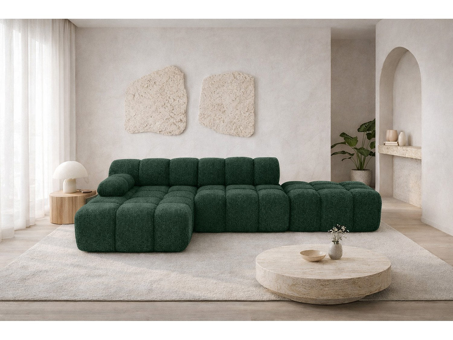 Pouf pour canapé modulable vert tissu