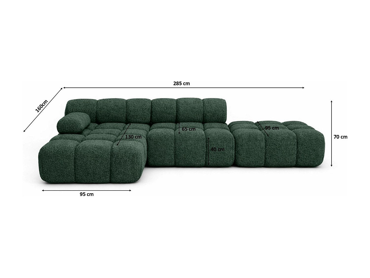 Pouf pour canapé modulable vert tissu