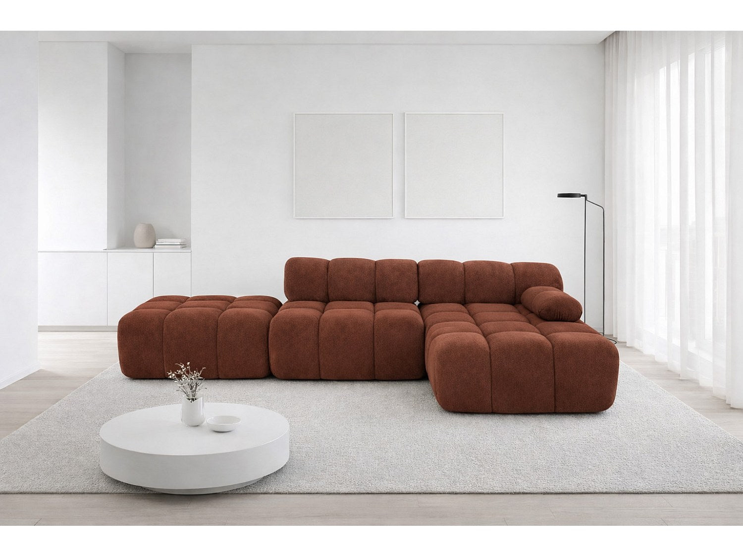 Pouf pour canapé modulable marron tissu